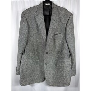 Vintage Versini Mens 46L 100% Silk Blazer Grey Salt and Pepper Tweed Two Button